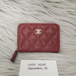 Chanel Burgundy Zipped Coin Purse / Card Holder